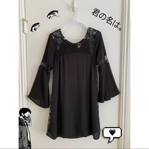 Black Bellbottom sleeve mesh dress